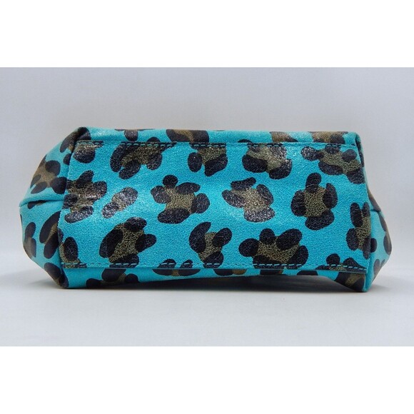 Maurizio Taiuti Italy Blue Leopard Print Pebbled Leather Purse Top Handle Bag - Picture 5 of 12